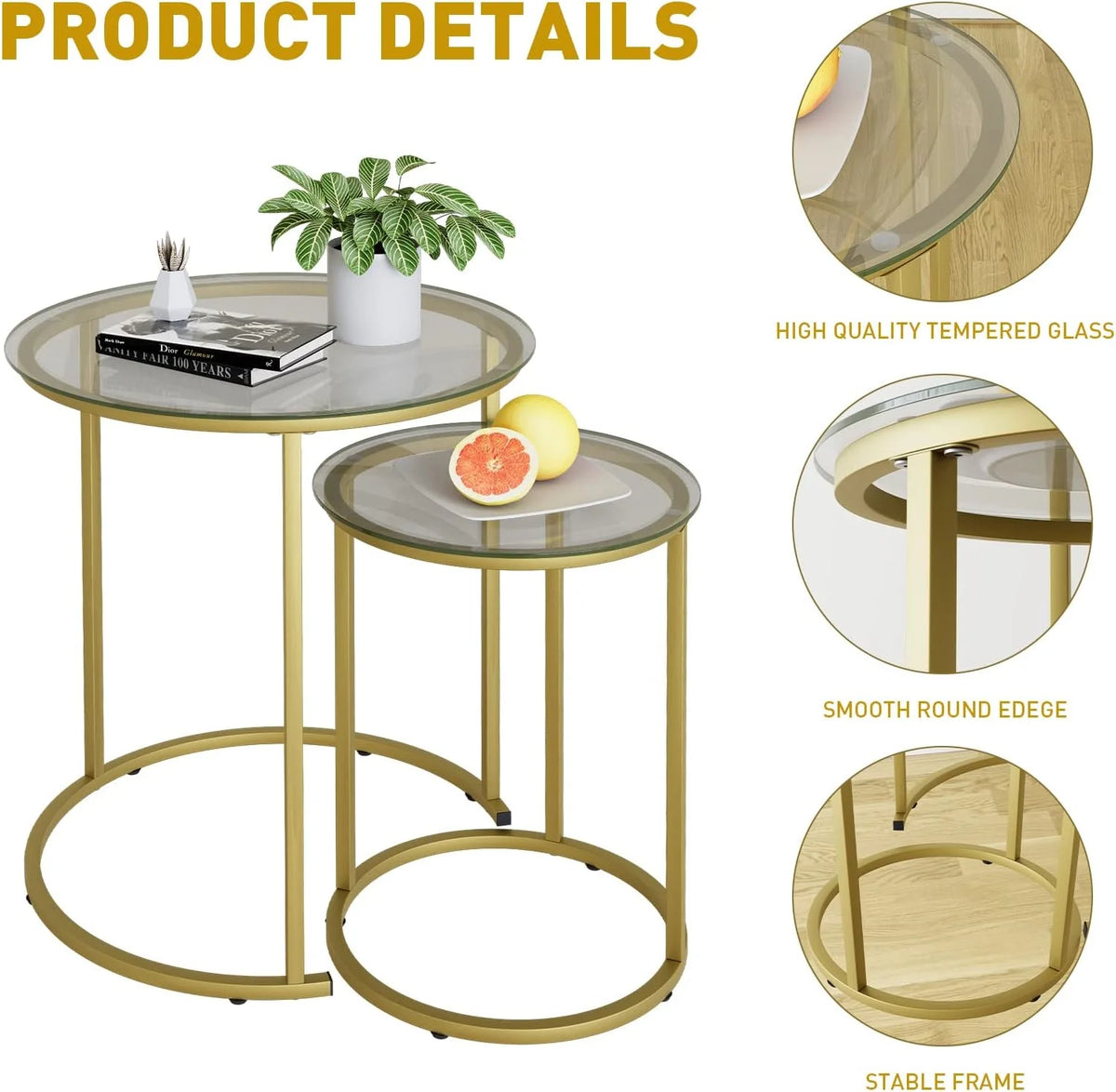 Black Tempered Glass Coffee Table Set of 2 W287822