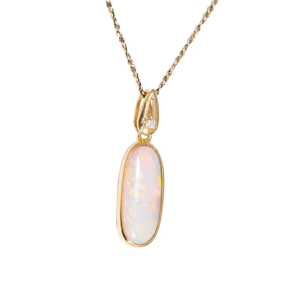 14KT Gold Diamond Opal Necklace R723