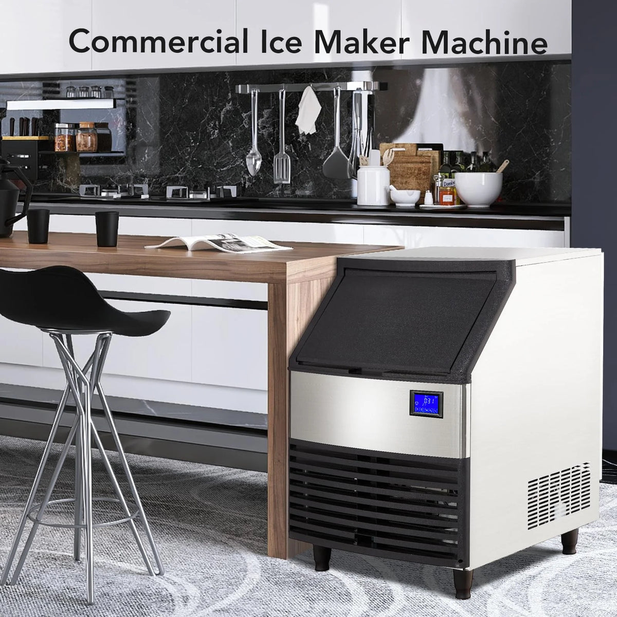 110V Commercial Ice Maker 176lbs/24h with 99 lbs Storage L9187