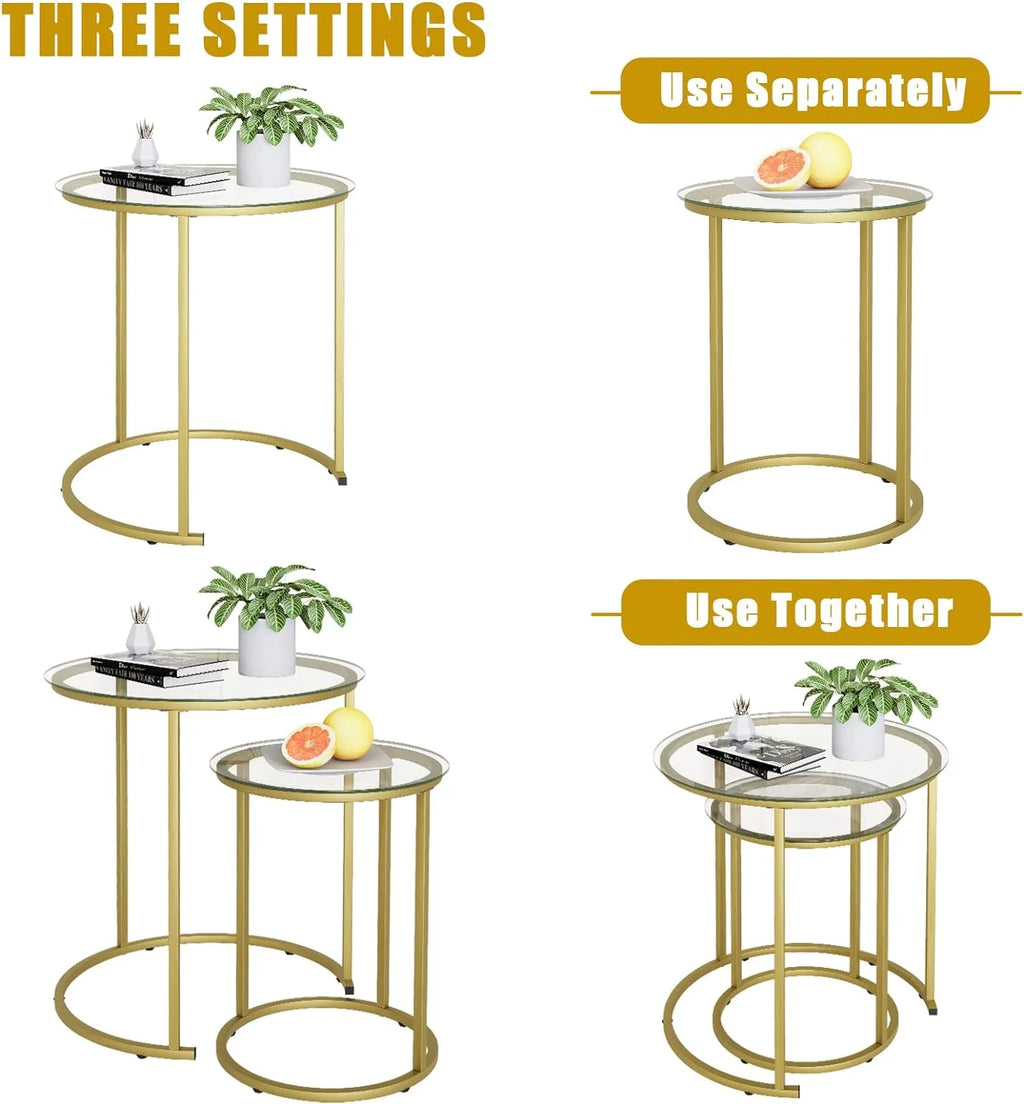 Black Tempered Glass Coffee Table Set of 2 W287822