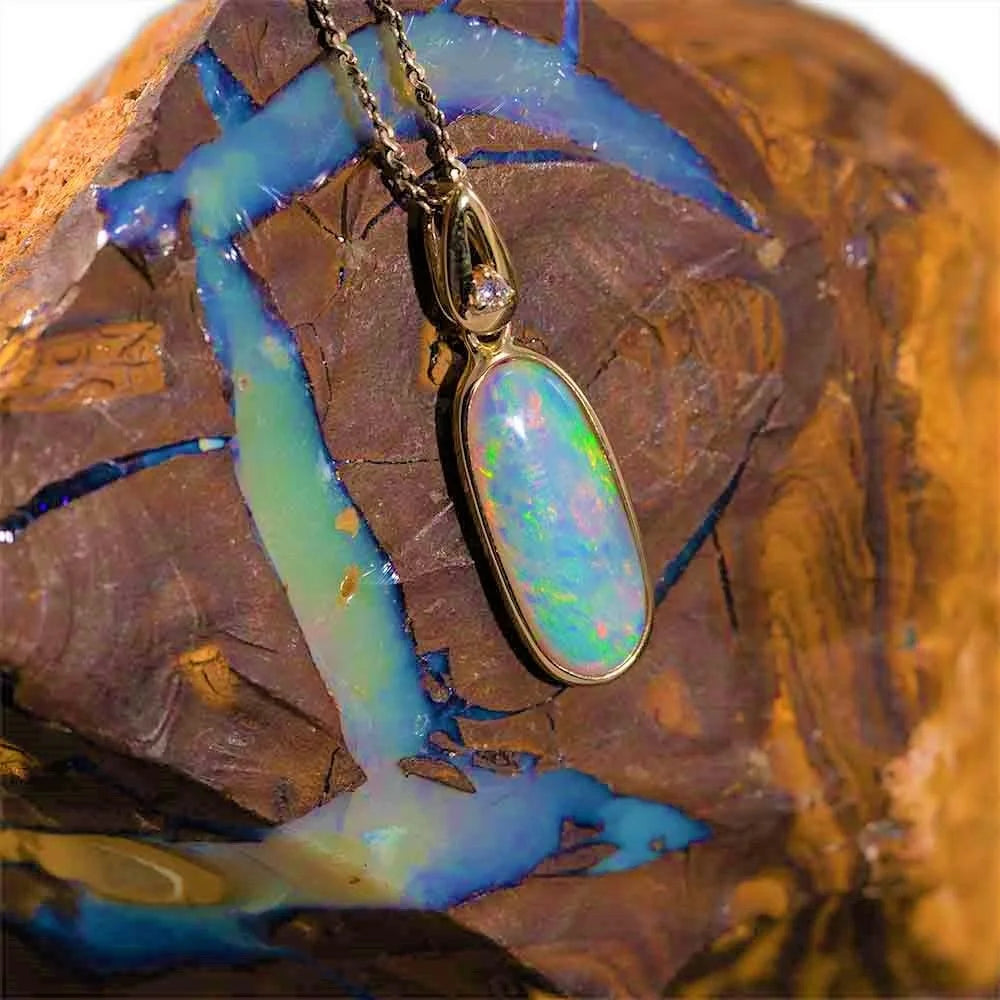 14KT Gold Diamond Opal Necklace R723