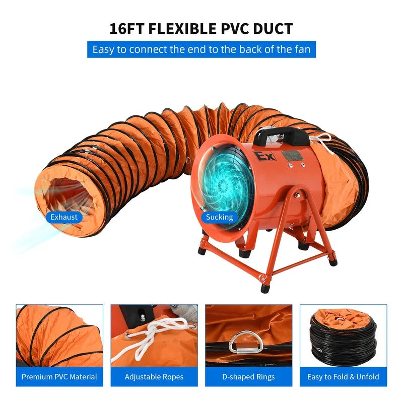12" Utility Blower Extractor Fan with 16ft Duct Hose B4620