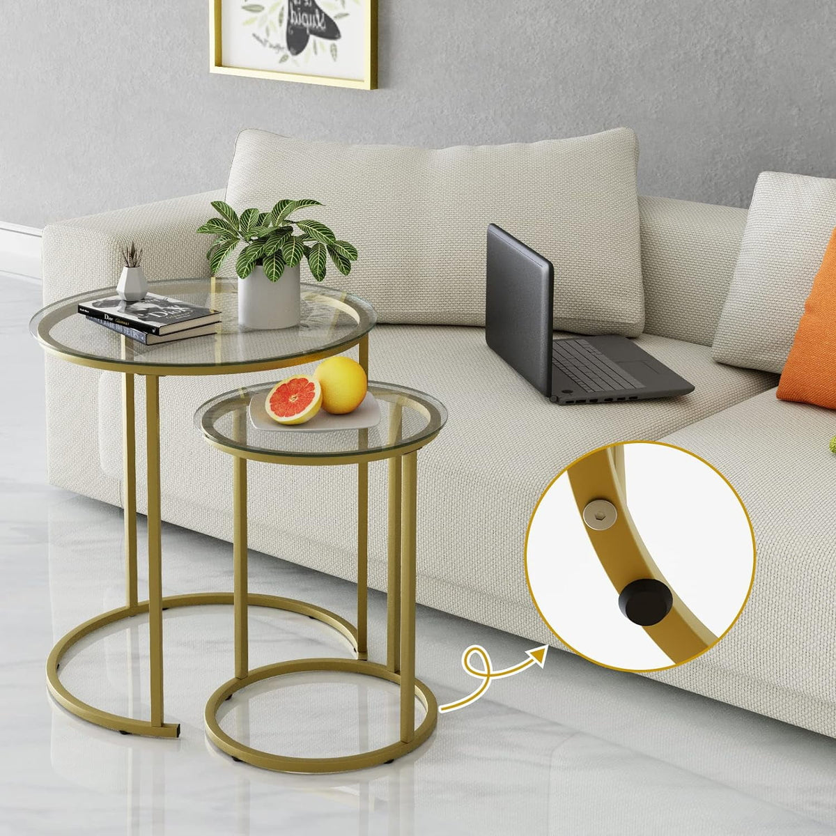 Black Tempered Glass Coffee Table Set of 2 W287822