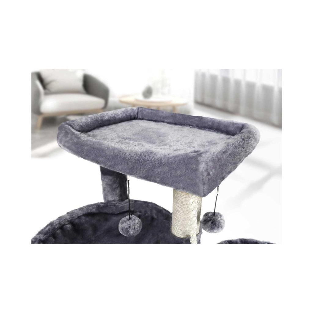 Three Layer Cat Tree with Cat Condo and Two Hammocks, Grey C620811