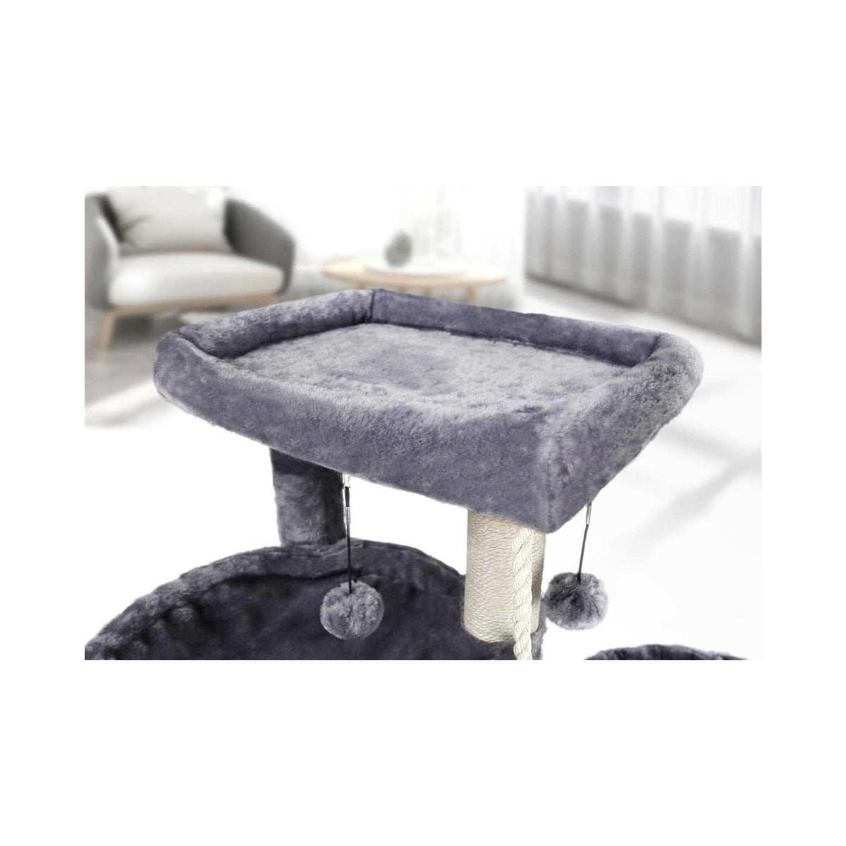 Three Layer Cat Tree with Cat Condo and Two Hammocks, Grey C620811
