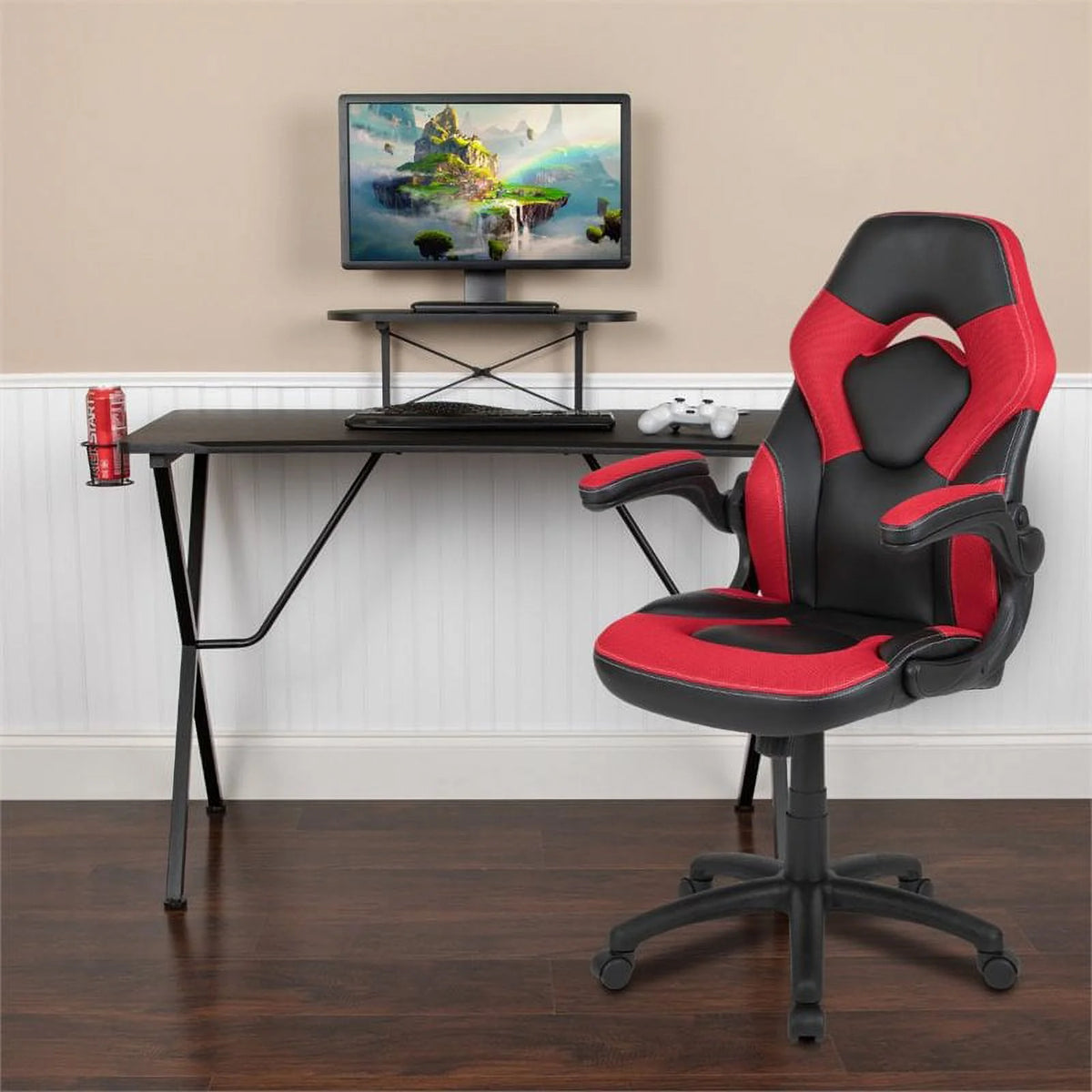 2 Piece Gaming Desk Set with Monitor Stand in Black and Red B85584