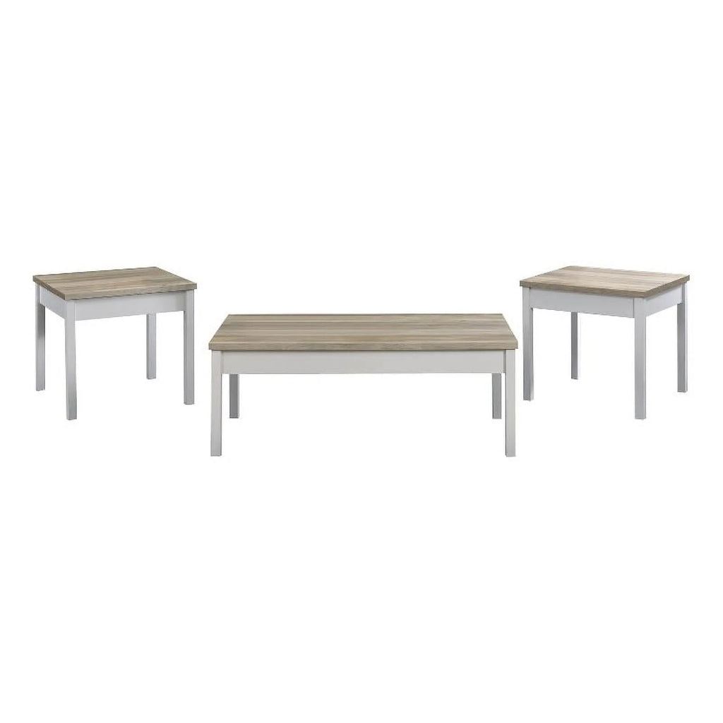 3-piece Pine and White Wood Coffee Table Set L1531