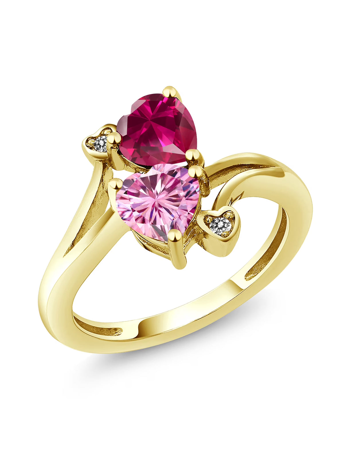 18K Yellow Gold Plated Silver Red Created Ruby Pink Moissanite White Diamond Ring I6213
