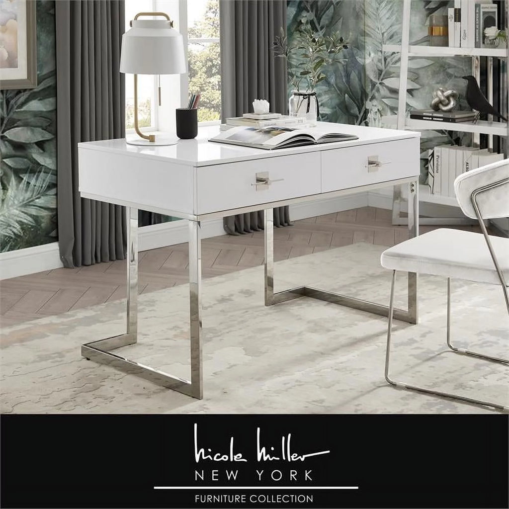 White 2-Drawers Stainless Steel Base Bedroom Vanity R762