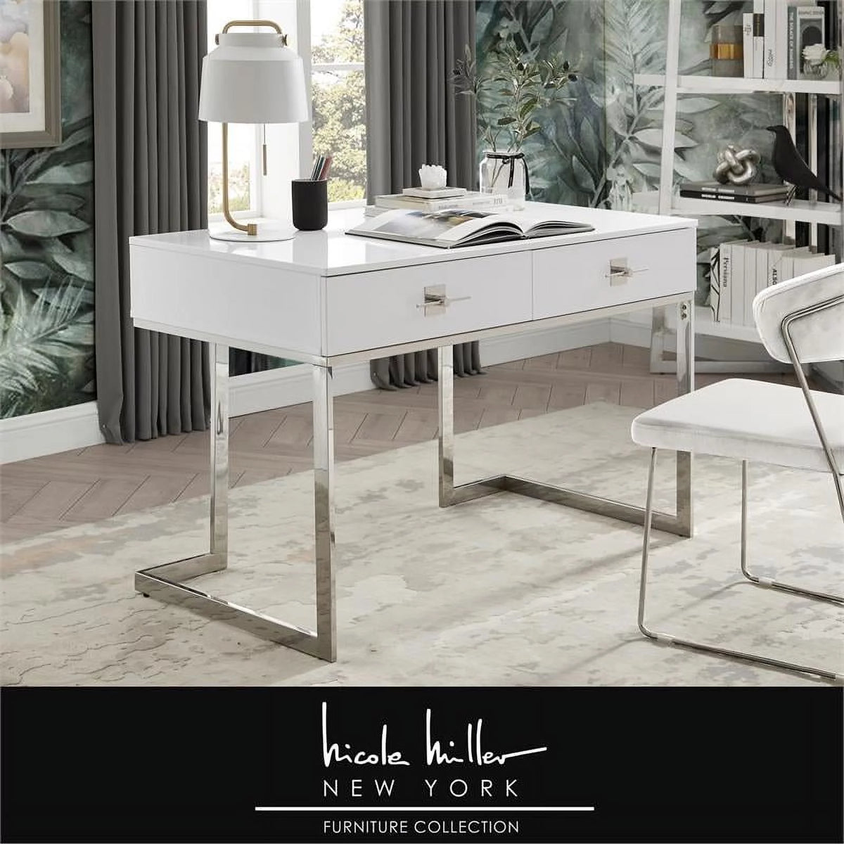White 2-Drawers Stainless Steel Base Bedroom Vanity R762