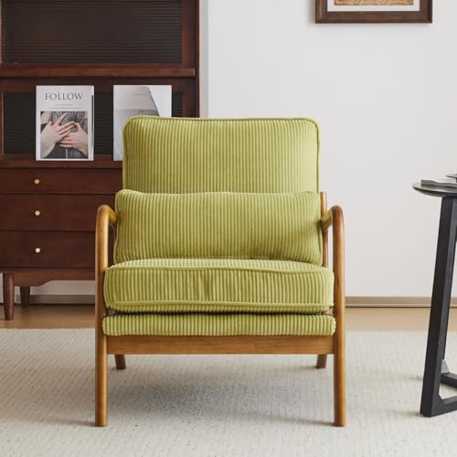 Green Corduroy Upholstered Accent Chair with Pillow G2990