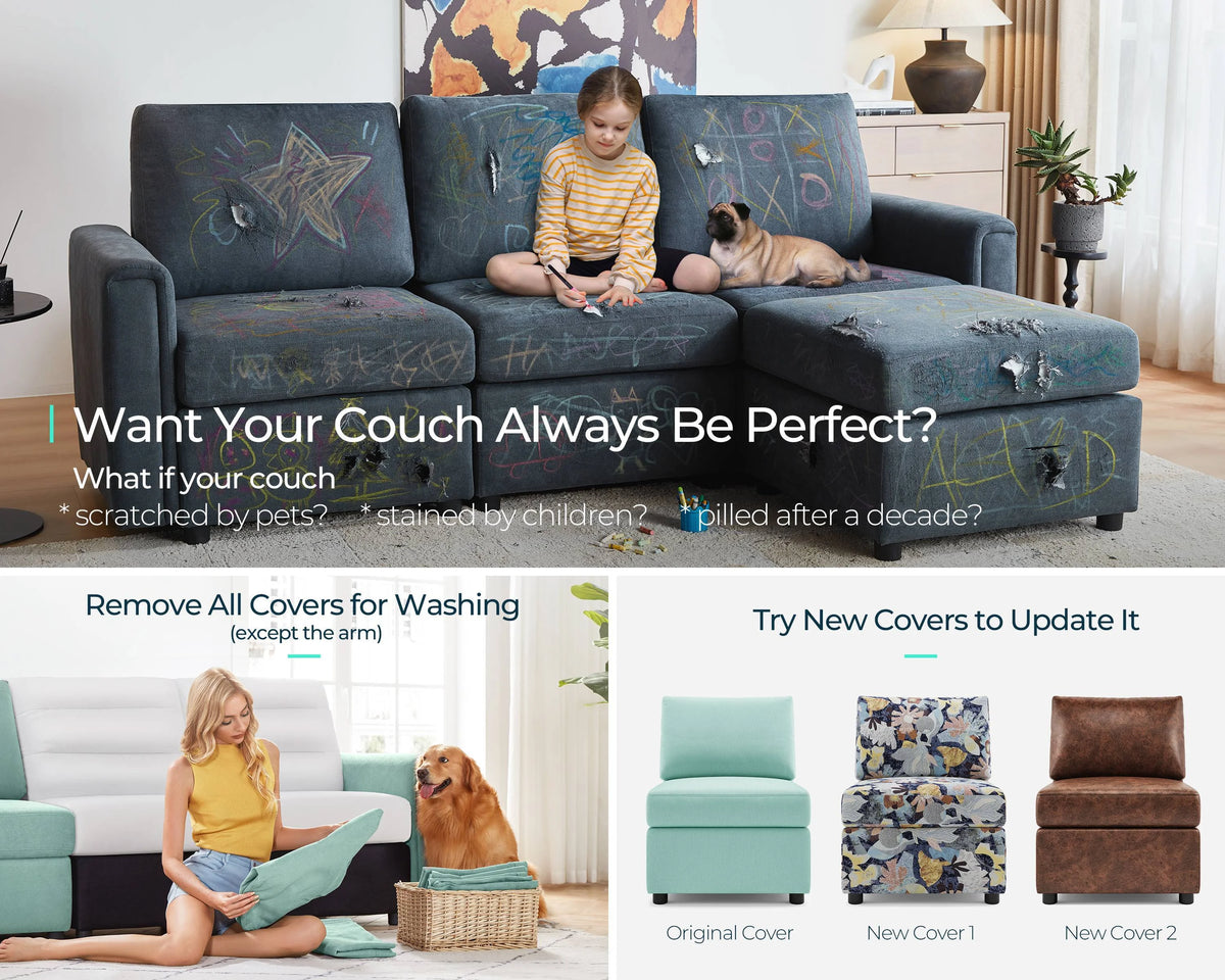 Teal Convertible Modular Sleeper Sofa Bed with Storage O777