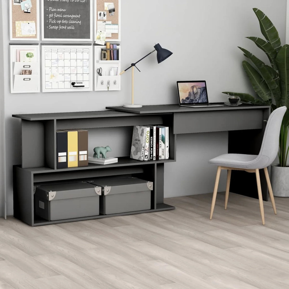 Gray Engineered Wood Corner Computer Desk C325