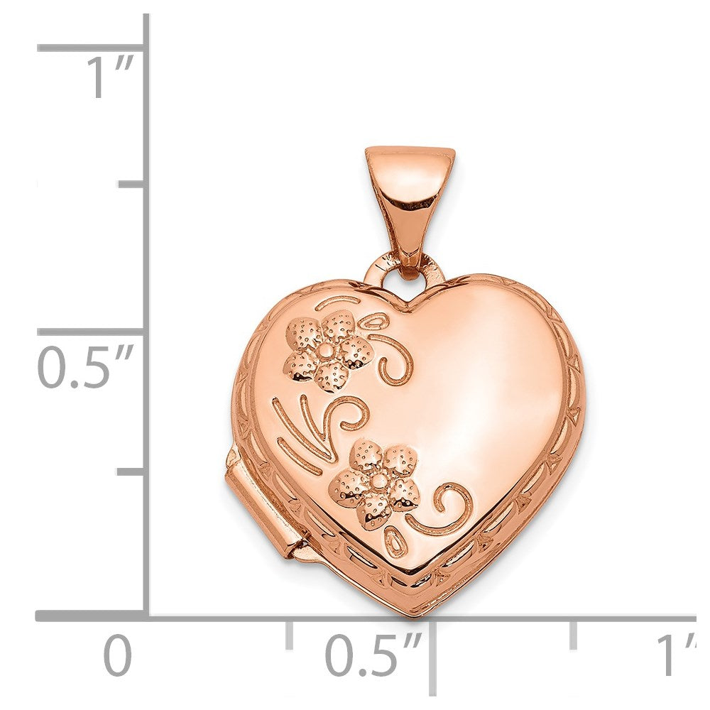 14K Rose Gold 15 mm Reversible Heart Locket Pendant C6195